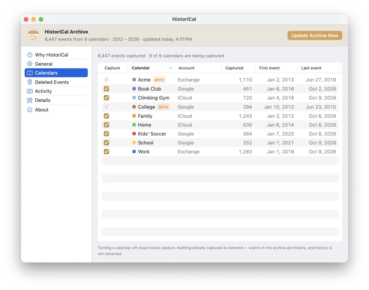 Every calendar on the Mac, including the ones that are gone