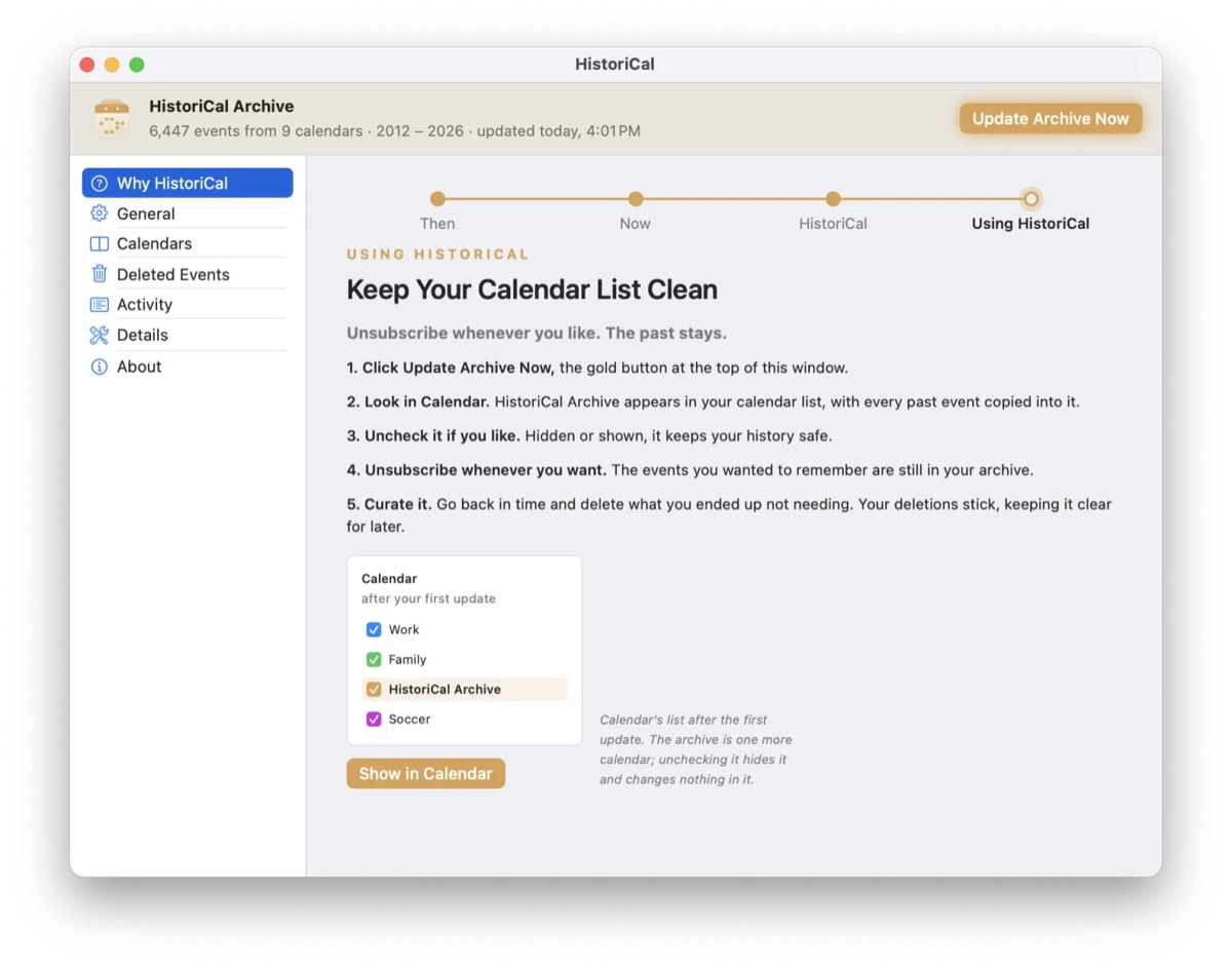 Using the archive in Calendar